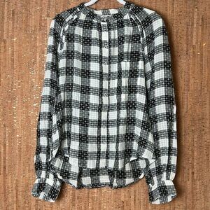 Anthropologie Pilcro Breezy Wool Blend Plaid Button Down Blouse Size Large